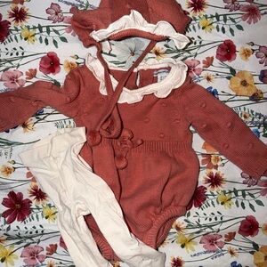 Adorable Pink Knit Baby Romper Set